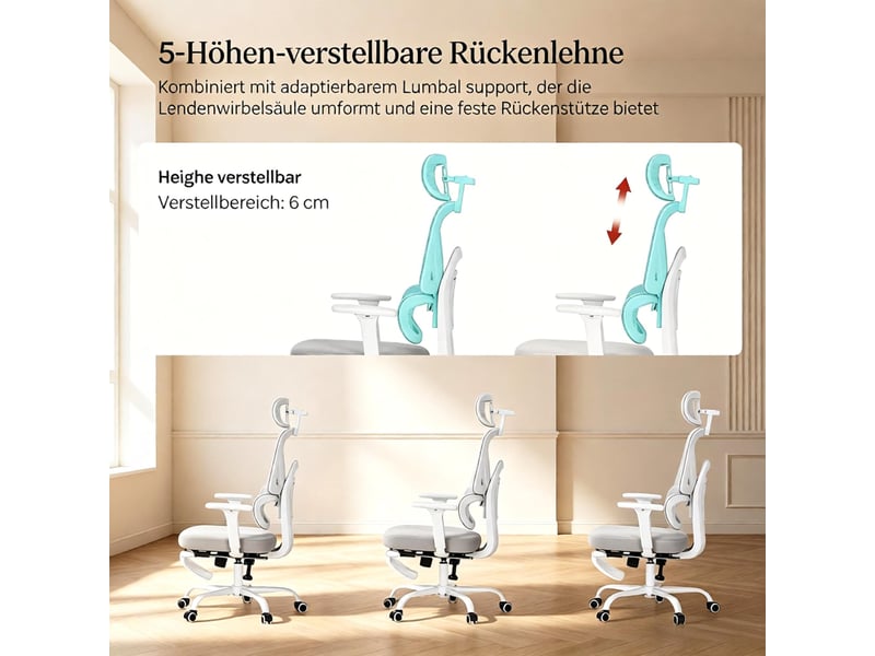  Chaise de bureau ergonomique en maille avec repose-pieds et dossier inclinable, gris  - Conforama E