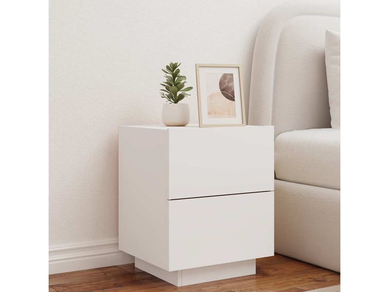  Lot de 2 tables de chevet - cabinet de chevet - table de nuit et lumières led blanc bois d'ingénierie  - Conforama C