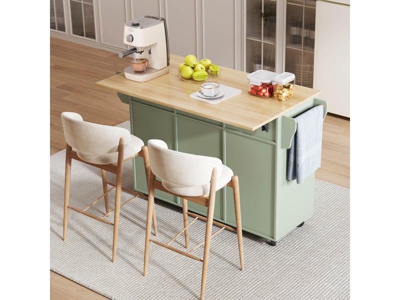 Îlot de cuisine vert antique desserte sur roulettes avec plateau rabattable 139cm chariot de rangement mdf - Conforama D