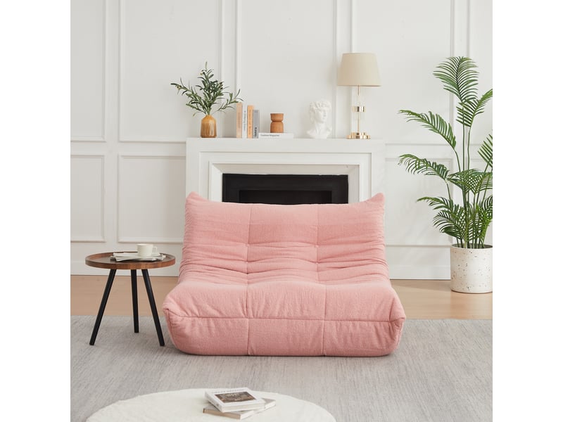  Fauteuil lounge de sol sans accoudoirs en velours teddy rose 34x34x115 cm mousse haute densité design crapaud pour salon chambre evarich - Conforama E