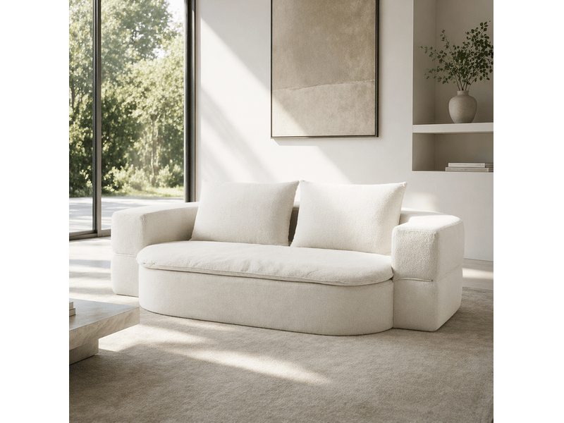  Canapé-lit pliable tcqpz convertible multifonction 2 places avec 2 oreillers flanelle blanc cassé  - Conforama B