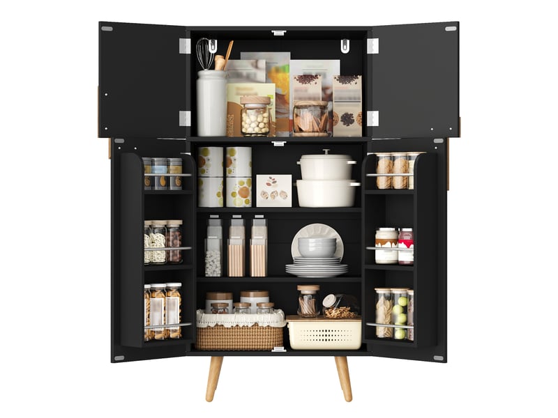 Armoire de rangement cuisine 60x35x120 cm noire avec 4 portes, étagères réglables et rangements de porte - Conforama A