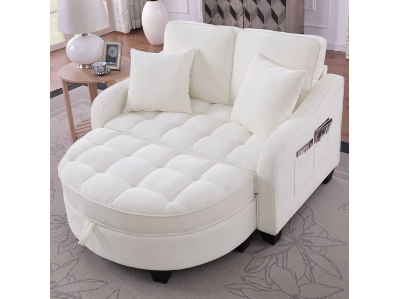 Canapé convertible, canapé-lit, en tissu, beige, 2 en 1, avec pouf, pour salon et séjour, adapté à l'espace de vie - Conforama C
