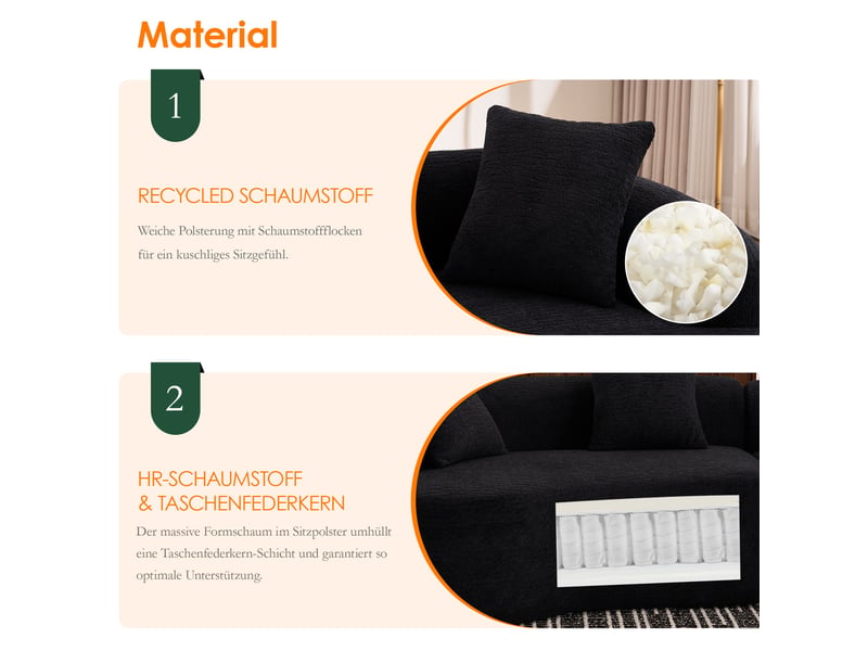 Canapé modulable courbé 4 places - 4 places - design courbé moderne - chenille - modulaire - confortable 275x115x63cm - Conforama D