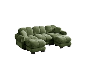 Canapé en u modenvie 3 places en chenille vert avec ottomane mobile et 2 coussins décoratifs, 260 x 149 x 90 cm