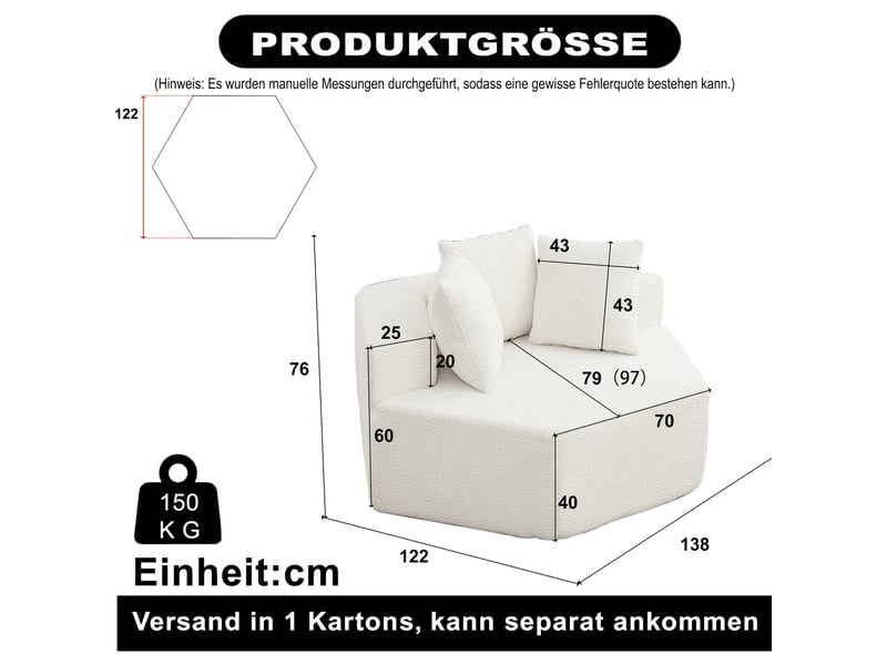  Fauteuil modulable compressé hexagonal souple, beige, tissu en chenille, 1 place assise, style moderne  - Conforama C