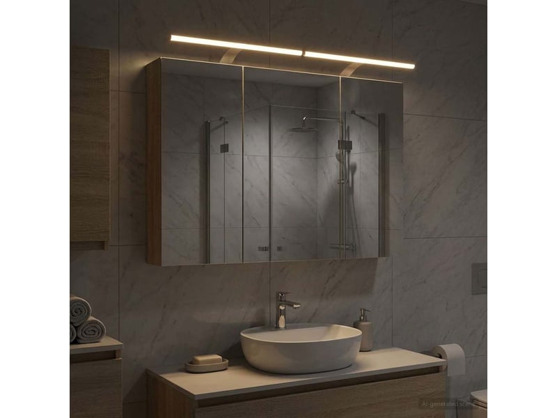  Armoire miroir salle de bain, meuble de rangement chêne sonoma 100x14.5x70 cm shl1969  - Conforama D