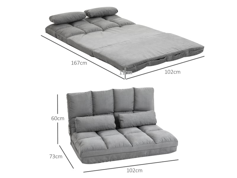  Fauteuil convertible 102x167 cm en mousse 2-en-1 gris chicfurn  - Conforama C