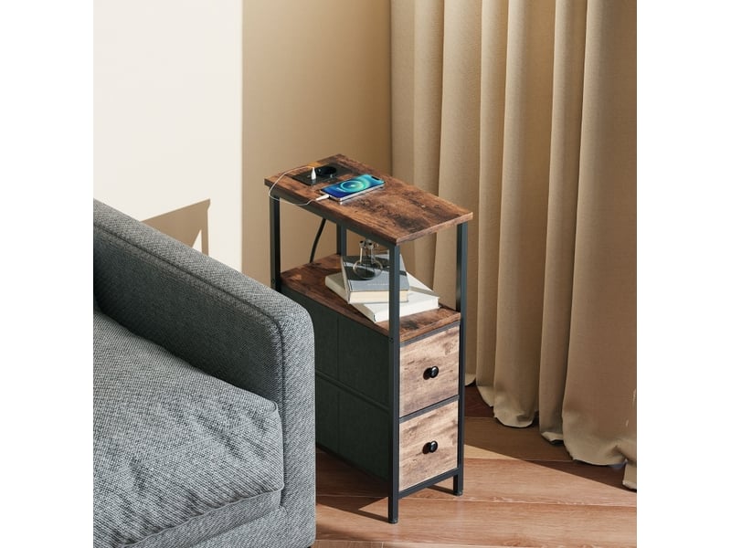  Table d'appoint 40x20x63 cm avec station de charge, style industriel, panneau de particules et métal, marron rustique  - Conforama B