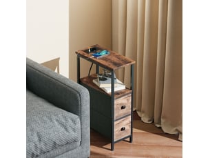 Table d'appoint 40x20x63 cm avec station de charge, style industriel, panneau de particules et métal, marron rustique