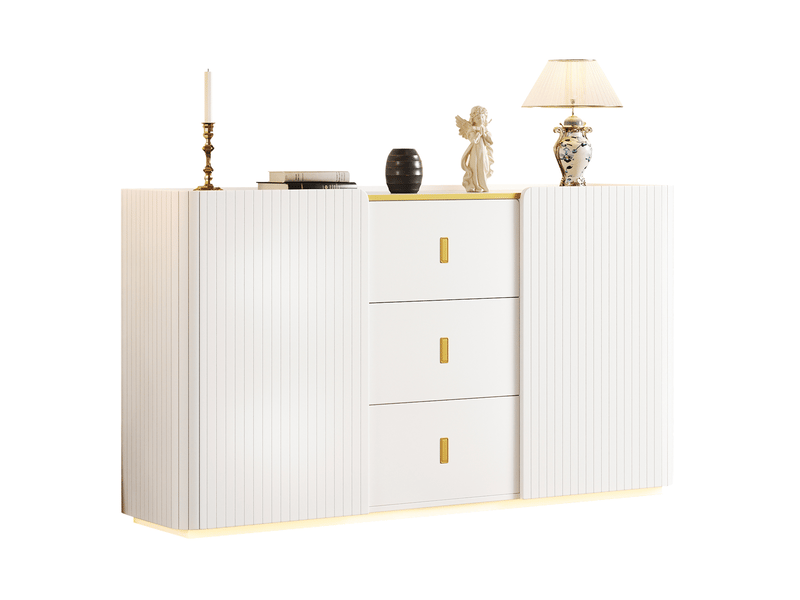  Buffet avec éclairage led, 2 portes et 3 tiroirs, 150 cm evryae  - Conforama A
