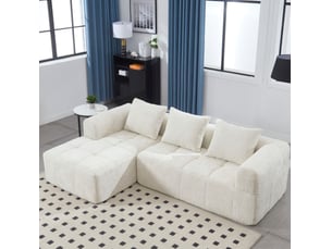 Canapé d'angle compressé gauche fixe <strong>MODENVIE</strong> <strong></strong> 3 places Tissu beige