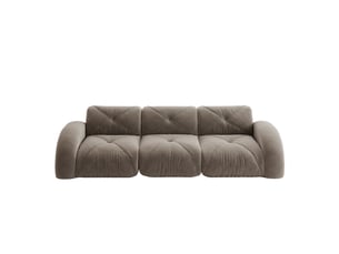 Canapé modulable 3 places sans dossier en tissu chenille taupe, grand salon moderne antidérapant 281x95x76 cm