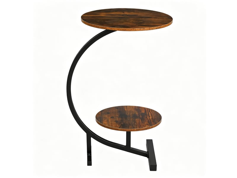  Table basse d'appoint à 2 plateaux ronds avec structure en métal, style industriel, pour salon marron rustique  - Conforama A