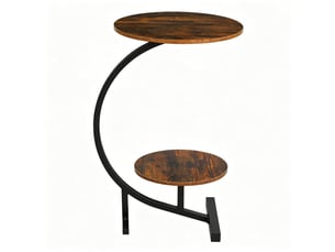 Table basse d'appoint à 2 plateaux ronds avec structure en métal, style industriel, pour salon marron rustique