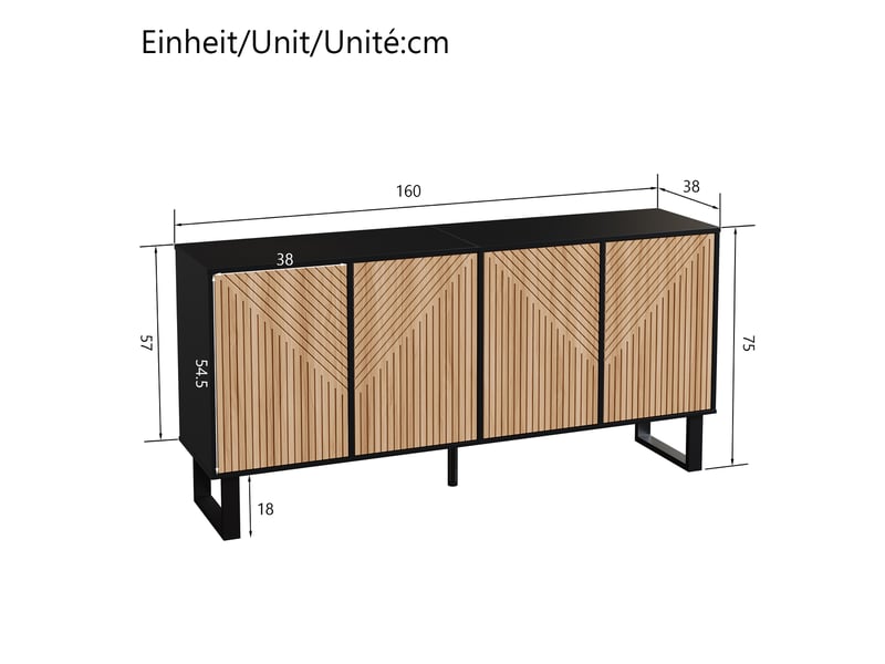  Buffet design contemporain noir et bois, meuble bas rangement 160x38x75 cm, structure métallique robuste  - Conforama C