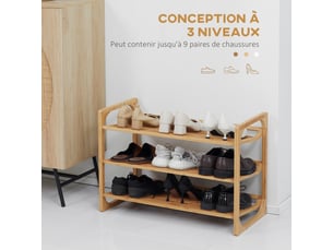Étagère à chaussures à 3 niveaux porte-chaussures en bambou 9 paires de chaussures naturel 76 x 33 x 51 cm