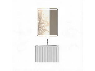 Meuble sous vasque avec miroir led, meuble suspendu à 1 tiroir, vasque intégrée, salle de bain, blanc