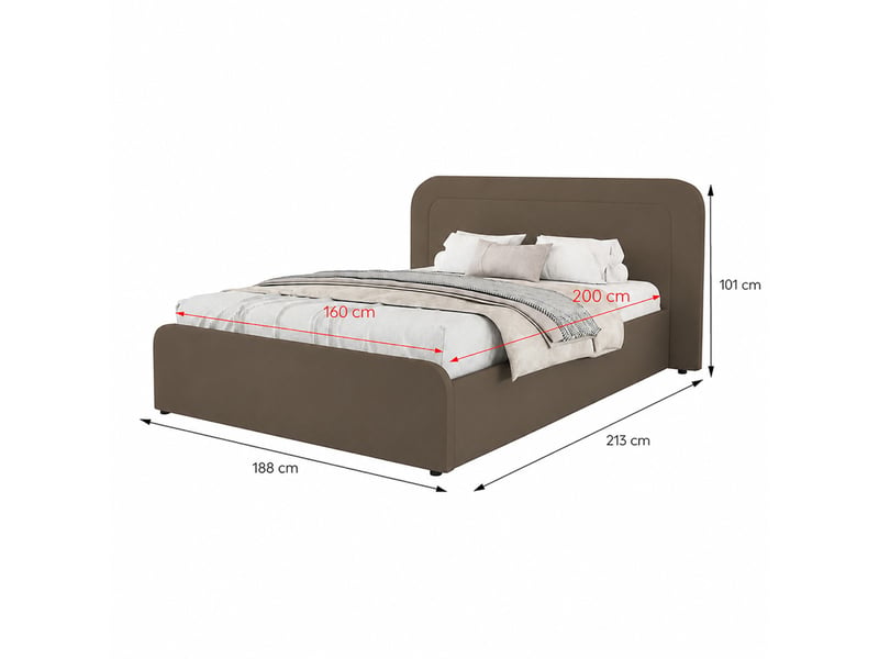  Lit avec coffre de rangement 160x200cm en velours marron boise  - Conforama C