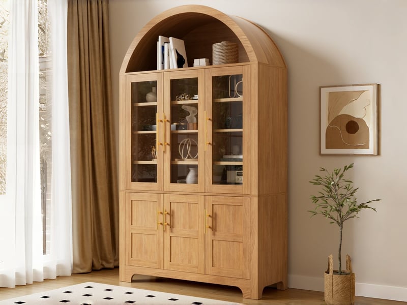 Vitrine de gamme à forme d'arche, 110 x 40 x 185 cm, 6 portes, étagères réglables, organiseur intérieur, coloris naturel  - Conforama B