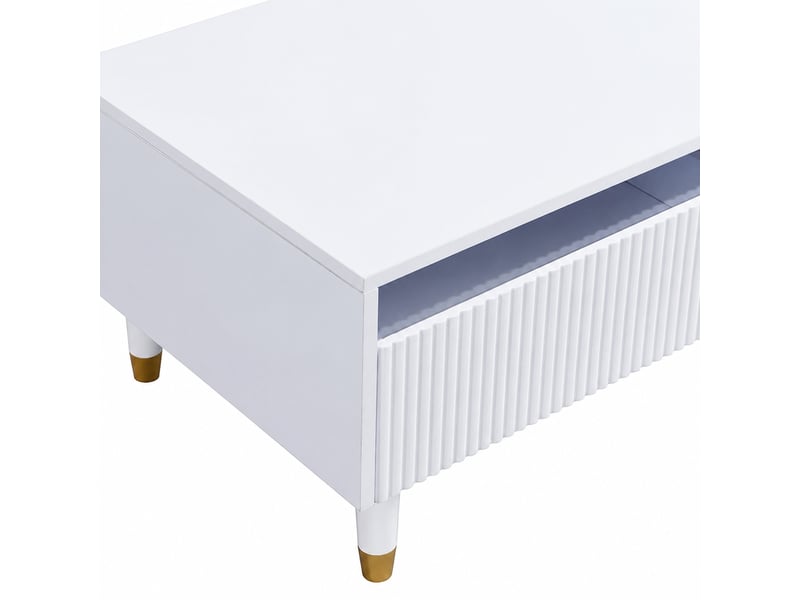  Table basse avec 2 tiroirs et façades ondulées, éclairage led, 110 x 50 x 40 cm  - Conforama E