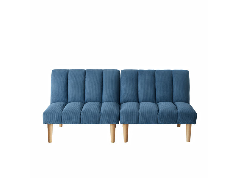  Canapé convertible 2 places 167x82x72 cm bleu en velours côtelé, dossier réglable 3 positions sans accoudoirs  - Conforama D