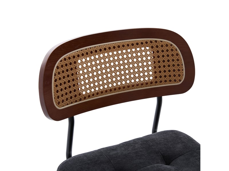 Lot de 2 tabourets de bar pivotants 44x51x96 cm – noir – dossier en rotin, assise en chenille rembourrée - Conforama E