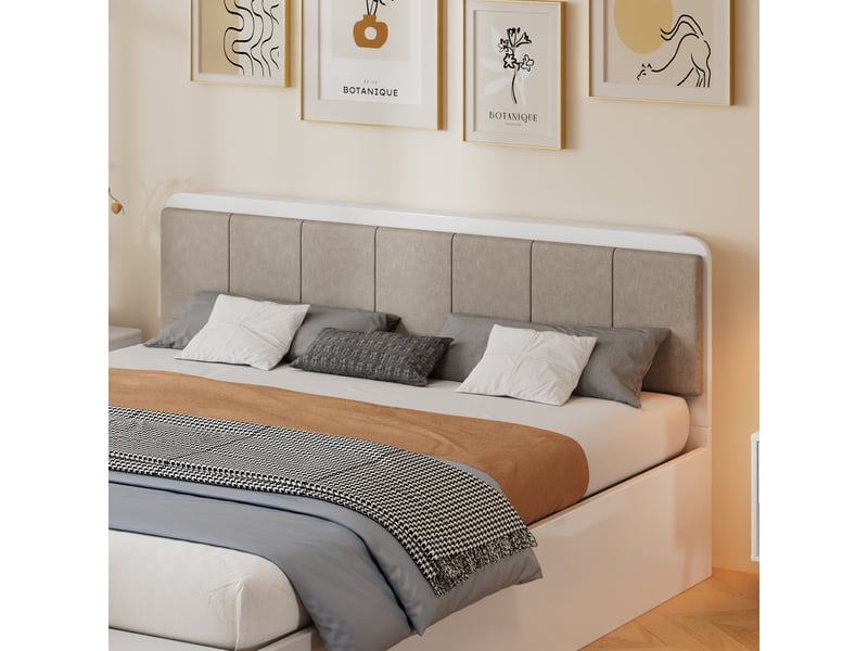 Lit enfant en bois 140x200cm - tête de lit rembourrée - avec 2 tiroirs et banc de bout de lit - blanc (sans matelas) - Conforama W