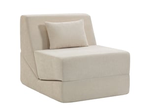 Canapé-lit pliant 3 en 1, chauffeuse 1 place convertible en chenille, coussin et dossier, compressé sans montage, beige