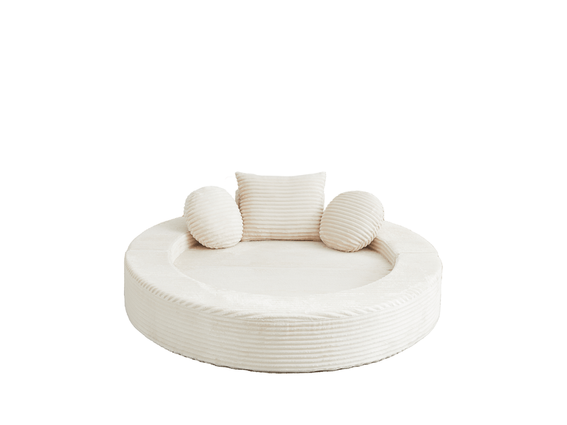 Canapé convertible 4 en 1 en mousse, transformable en canapé semi-circulaire et lit de jour rond, velours côtelé beige - Conforama A