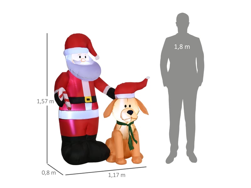  Décoration de noël gonflable père noël et chien led avec souffleur 117 x 80 x 157 cm  - Conforama C