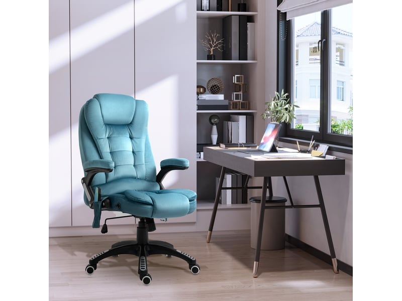  Chaise de bureau massante et chauffante réglable en hauteur avec dossier inclinable, en polyester bleu  - Conforama B