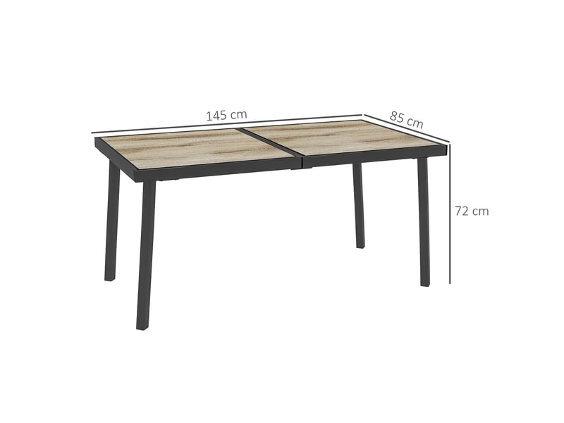 Table de jardin ulevr rectangulaire 6 personnes 145 x 85 x 72 cm, plateau en plastique aspect bois et structure en acier gris - Conforama C