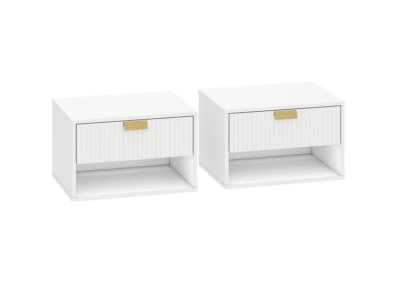  Lot de 2 tables de chevet murales, tables de nuit suspendues avec tiroir rainuré et étagère ouverte, blanc, 40 x 30 x 25 cm  - Conforama B