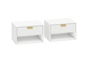 Lot de 2 tables de chevet murales, tables de nuit suspendues avec tiroir rainuré et étagère ouverte, blanc, 40 x 30 x 25 cm