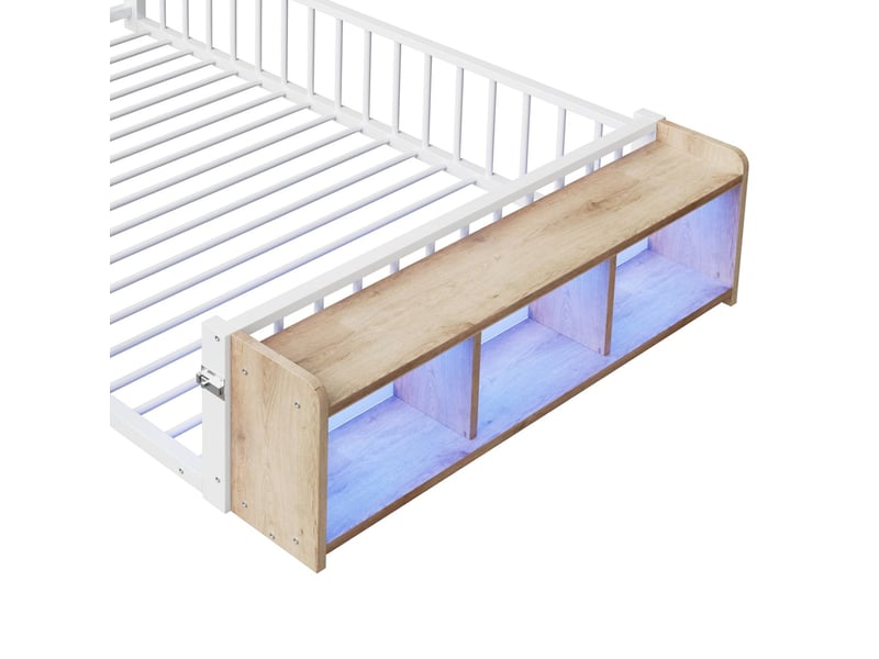  Lit, structure métal, 140 x 200 cm, avec protection latérale, rangement intégré, led  - Conforama D