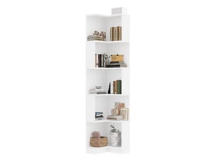 Bibliothèque d'angle 63,5x45x175 cm, 5 niveaux, meuble salon et bureau, led, rangement, structure stable, mdf, blanc
