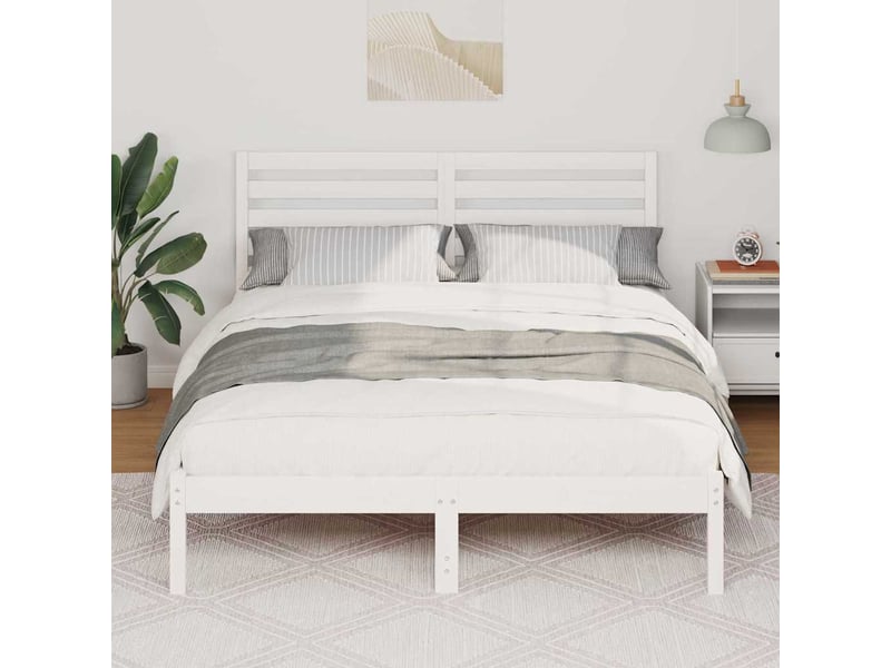 Lit double- lit adulte - cadre de lit avec tête de lit blanc 135 x 190 cm pin massif - Conforama B