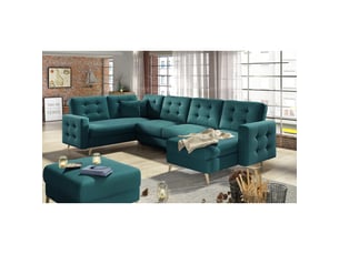 Canapé d'angle panoramique convertible u hasgard 326 cm vert velours avec coffre