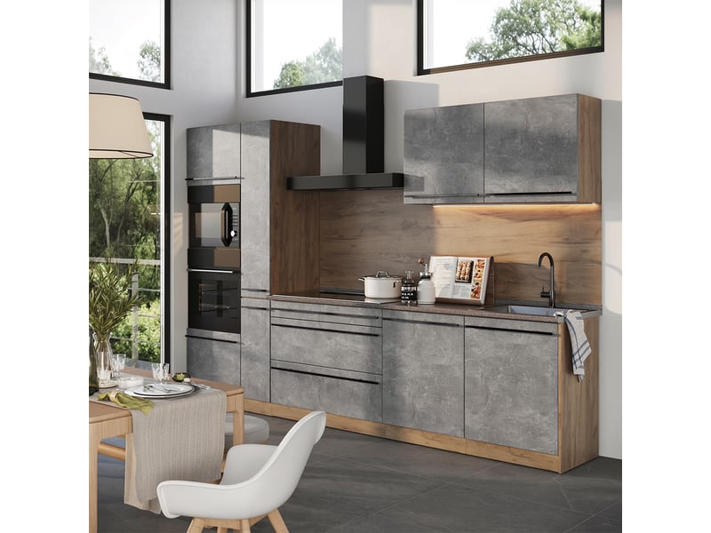  Vicco cuisine, bétonchêne doré, 310cm plan de travail chêne doré  - Conforama C