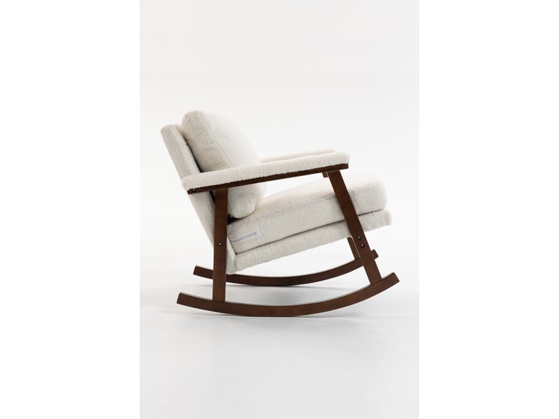 Fauteuil à bascule mid-century, rocking chair rembourré avec structure en bois pour salon et chambre - Conforama E