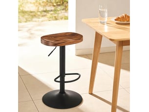 Tabouret de bar pivotant à hauteur réglable avec repose-pieds en bois et métal marron rustique et noir