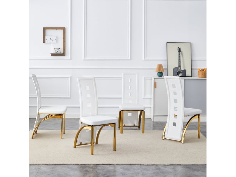  Lot de 4 chaises de salle à manger en pu blanc et métal doré, hauteur 102,5 cm  - Conforama B