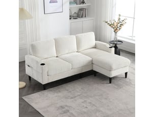 Canapé droit fixe   4 places Tissu beige avec coffre de rangement
