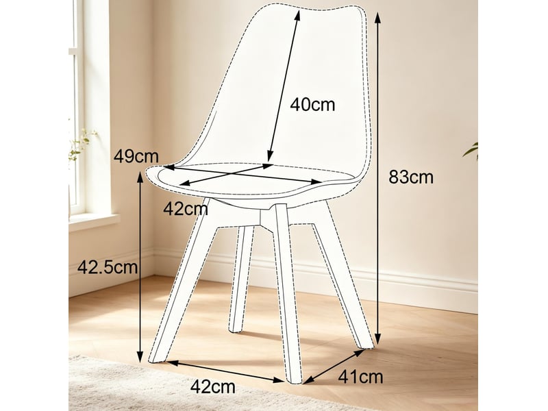  Lot de 4 chaises de salle à manger grises avec assise en cuir synthétique et pieds en bois  - Conforama E