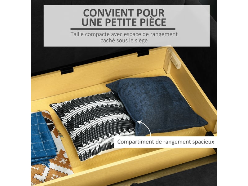  Canapé-lit 2 places convertible avec coffre en tissu gris foncé 152x101x81 cm  - Conforama E