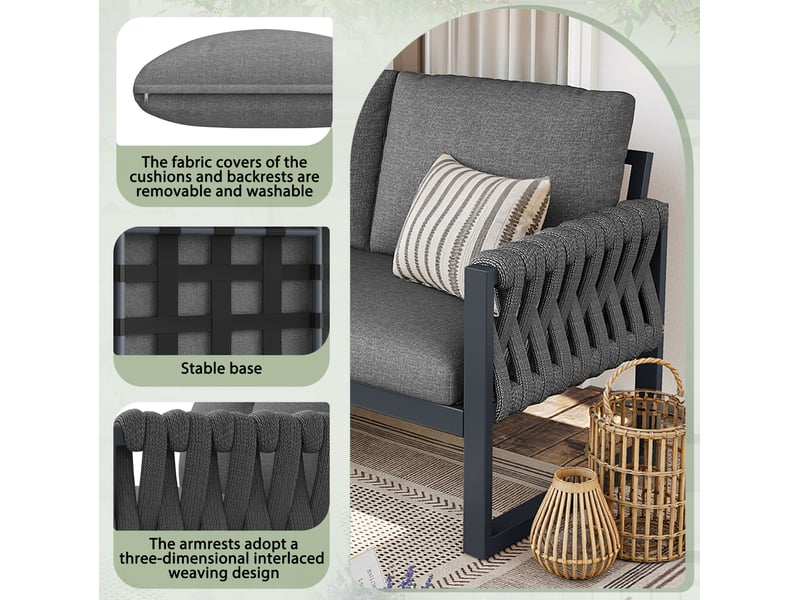  Salon de jardin modulable 5-6 places 110x66 cm – gris – coussins déhoussables, tables à pieds réglables  - Conforama E