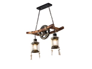 Lustres e27 vintage pendentif chêne clair suspension industrielle metal gear en fer