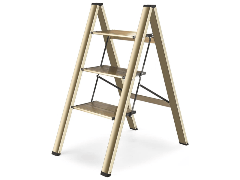  Escabeau 3 marches pliant 65x45x82cm, marchepied aluminium léger doré, charge 150kg  - Conforama A