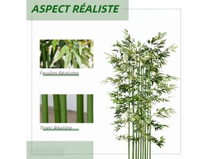 Bambou artificiel 180 cm, feuilles réalistes et pot en bois de pin, pour maison bureau, facile à nettoyer, vert